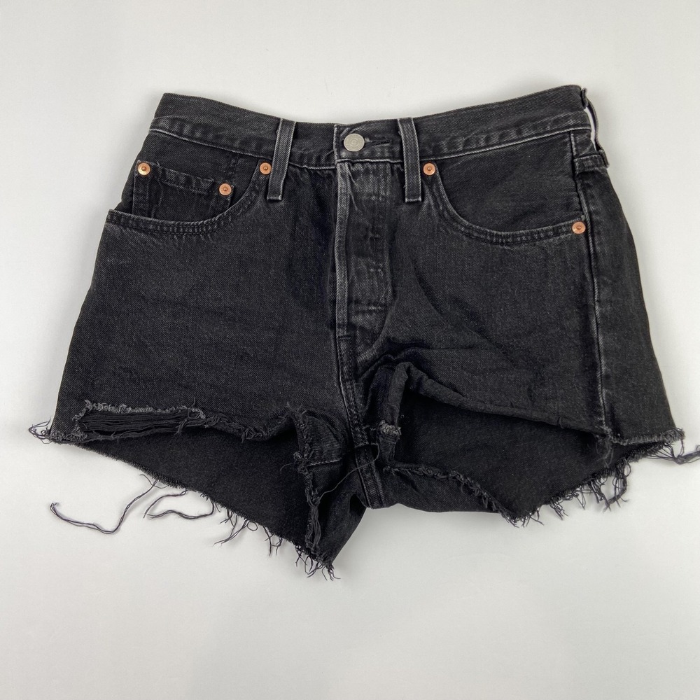 Levi's 501 Jean Shorts Womens W27 (27x2) Black High Rise Cutoff Frayed Raw Hem